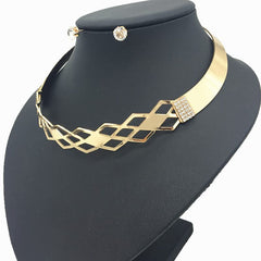 SYGA Cross Border Choker Diamond Women's Earrings And Necklace Jewellery For Women, Engagement, Gift, Party - Gold