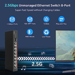 YuanLey 18 Port 2.5G PoE Switch Unmanaged, 16 x 2.5G Base-T PoE Ports, 2 x 10G RJ45 UpLink, IEEE802.3af/at, 250W, Compatible with 100/1000/2500Mbps, Metal Case, 2.5Gbe Network Switch