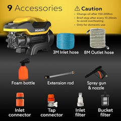 AGARO Supreme High Pressure Washer, Car Washer, 1800 Watts Motor, 120 Bars, 6.5L/Min Flow Rate, 8 Meters Outlet Hose, Portable, Car, Bike & Home Cleaning,Orange