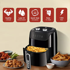 INALSA Air Fryer 4.2 ltr|1400 W with Air Crisp Technology|Temperature & Timer Control|8 Preset Menu & Digital Display|Air fry, Bake,Roast,Reheat,Dehydrate|Airfryer Recipe book(Tasty Fry Digital)
