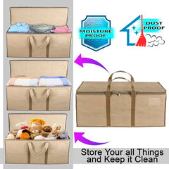 Storite Jumbo Super-Size 81 L Canvas Moisture Proof Heavy Duty Storage Bag | for Toys/Stationery/Blankets/Clothes/Moving Bags MultiPurpose With Strong Reinforced Handles Rectangular Cream (87x26x36 cm)