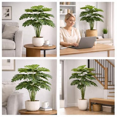 GARDEN GYANI Artificial Areca Palm Plant with Black Pot – 145 cm Tall Faux Tropical Decorative Plant with 35 Leaves for Home, Office & Living Room Décor