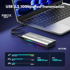 PiBOX India NVME M2 Enclosure Fan, SSD Enclosure - USB 3.2 10Gbps, Tool-Free M.2 NVMe Case, PCI-E NVMe Reader, USB-C, Supports M & B&M Keys, 2230/2242