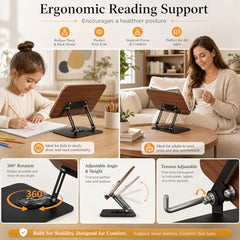 Sunchhaya Acrylic Book Stand for Reading – Clear Adjustable Book Holder with 360° Rotating Base, Foldable Reading Stand for Desk, Cookbook, Tablet & Laptop Stand, Height & Angle Adjustable (R22H)
