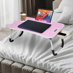 Amazon Basics Engineered Wood Foldable Laptop Table with Cup Holder, Tablet Groove and Mini Drawer (60L x 40W x 26H cm, Black)
