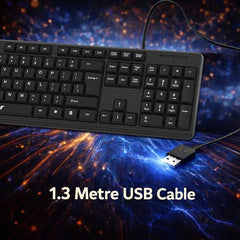 Ant Master 05 Wired USB Keyboard - Full-Size 104 Keys with Numeric Pad | Membrane Silent Typing, 1.3m Cable, Plug & Play | Ergonomic Office & Home Keyboard for PC, Laptop, Mac & Linux – Black