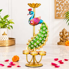 Festive Elegance Peacock Theme Decorative Tealight Stand | traditional handmade