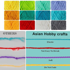Asian Hobby Crafts 12 Pcs Multi Wool Yarn Set for Crocheting & Knitting | 12g Each Soft 3 Ply Wool Yarn Crochet Thread, Ideal For Handmade DIY Embroidery Craft Projects & Perfect For Beginners