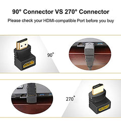 SYGA HDMI Male to Female Adapter Left and Right Elbow 90/270 Degree Left & Right Angled Connector Cable Adapter - 90/270 Degree Angle Pack of 2