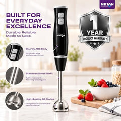 Milton Turbo 350W Hand Blender | Powerful Hand Blender Electric with Stainless Steel Blades | 2-Speed Mixer & Machine | Portable Blender for Smoothies, Juices & Sauces | Easy-Clean Lightweight Design