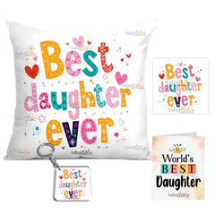 Gift for Daughter Birthday Special Birthday for Daughter Printed Cushion 12 inch X 12 inch + Micro Fiber Filler + Keychian + Magnet Girls Pillow Daughters Day for Daughter and Girls -10A (Color-7)
