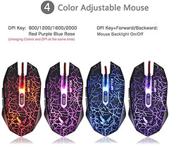 MFTEK Gaming Combo - LED Backlit USB Wired Keyboard and Mouse | 7 Button Lighted Mouse and Large Size Mouse Pad | Mechanical Feeling Keyboard | 114 Keys Letters Glow | Combo Set of 3 (Black)
