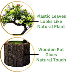 Dekorly Small Artificial Bonsai Tree Fake Plant Potted House Plants Japanese Pine Bonsai Plant Faux Bonsai for Home Indoor Decoration Office (Wooden Potted Plants, Design-G)
