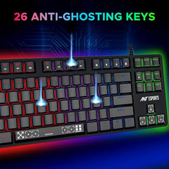 Ant Esports Thunder20 Wired Mechanical Gaming Keyboard and Mouse Combo | TKL Keyboard Rainbow Backlight 26Anti-Ghosting Keys, 6-Button 3600DPI Mouse | USB | PC/Laptop Compatible_ Brown Switch_ Black