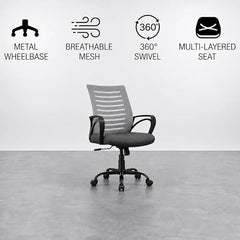 CELLBELL Desire C104 Mesh Mid Back Chair | Ergonomic Office, Study, Revolving, Computer Chair for Work from Home Heavy Duty Metal Base, Seat Height Adjustable (Black)
