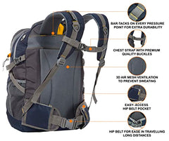 Half Moon 45L Hammer Waterproof Rucksack Bags for Man/Trekking Bags for Men | With 17.3" Laptop Compartment & Rain cover | For Trekking, Hiking, Travel Backpack for Men & Women (Navy Blue)