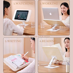 Sunchhaya Acrylic Book Stand for Reading – Clear Adjustable Book Holder with 360° Rotating Base, Foldable Reading Stand for Desk, Cookbook, Tablet & Laptop Stand, Height & Angle Adjustable (R22H)
