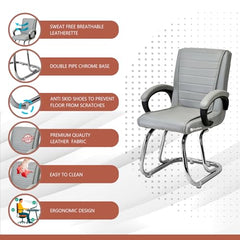 KITHANIA Executive Office Home Study Chair Library Chair with Cushioned Arm Rest & Seat Back, Reception or Conference Room Seating, 100 Kgs Limit (2, Pink, Double Pipe Chrome Frame)