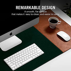 DailyObjects Combo Super Smooth Vegan Leather Reversible, Anti Slip, Water Resistent Felt Turf 2.0 Desk Mat | Vegan Leather Black Desk Tray Organiser - Set of 2