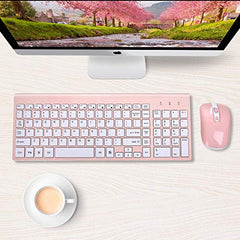 cimetech Wireless Keyboard and Mouse Set, 2.4G Ultra-Thin Sleek Design, USB Compact Full Size Keyboard Mouse Combo for Windows, Computer, Desktop, PC, Notebook - Pink