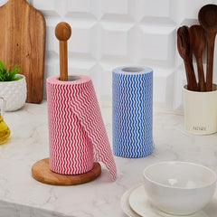 Amazon Brand - Presto! Non-Woven Kitchen Towel Roll | 80 Pulls (Pack of 2) | Size: 23 x 21 cm | Wavy Pattern (Red & Blue) | Washable and Reusable | Highly Absorbent | For Daily Use