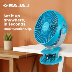 Bajaj Pygmy Mini Fan 110MM | USB Charging | Multi-Clip Function | Rechargeable | 4-Hr Back-up | Silent Operation | Longer Battery Life | Energy Efficient | Portable【White】