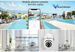 Vexcrion 360° WiFi Smart Security Camera with Dual Lens, 2-Way Audio, Night Vision, Motion Detection, Mobile App Remote View, Home CCTV Camera