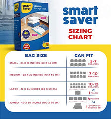 Smart Saver Plastic 6 Pack Vacuum Bags for Travel, Space Saver Bags Storage Bags for Vaccine Sealed Compression Packing Bag with Hand Pump, White