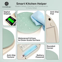 HomeBasic Digital Kitchen Weighing Scale 10kg |Food Weighing Machine, Weight Scale for Food, 1g Accuracy, Multi-Unit (g, oz), Tare Function, Waterproof Platform for Cooking, Baking & Diet (Beige+Grey)