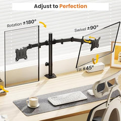Dyazo Single Monitor Desk Mount Stand | Height Adjustable Fully Articulating Arm for 13–32 Inch Screens | VESA 75×75/100×100 Compatible | Tilt & Rotate Monitor Holder with C-Clamp/Grommet Base (Black)