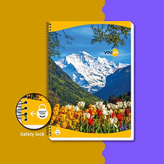 YOUVA Navneet|Spiral Long Book For Students And Executives|Spiral Bound With Safety Lock|A4 Size -21 X 29.7 Cm|Single Line|400 Pages|Pack Of 1