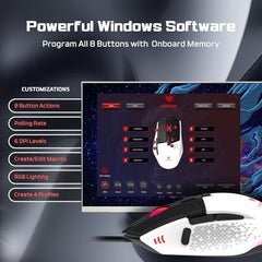 EvoFox Phantom 2 Programmable Gaming Mouse, 8 Programmable Buttons | High Performance 1000Hz Polling Rate | Ultra-Responsive 7000 FPS | 12800 DPI | RGB Lights with Music sync Mode, Windows Software