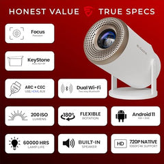 E GATE Atom 3X Projector 4k Ultra HD, Automatic Keystone & Precise Focus, 1080p Native | Rotatable Design | Android 14, Netflix Prime 11,000 Lumens, HDMI-ARC WiFi-6 BT, for Home use Egate