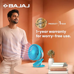 Bajaj Pygmy Mini Fan 110MM | USB Charging | Multi-Clip Function | Rechargeable | 4-Hr Back-up | Silent Operation | Longer Battery Life | Energy Efficient | Portable【White】