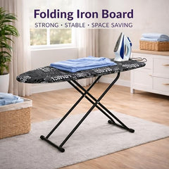 VIN KRAFT Premium Wooden Ironing Board/Table with Iron Holder, Foldable & Adjustable | Heat-Resistant Cover, Non-Slip Feet (120 x 41 Cm, Black - Debra)