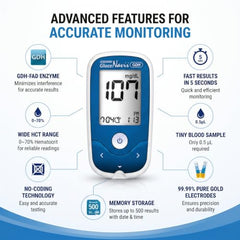 STANDARD Gluco Navii GDH Glucometer with GDH Blood Glucose Monitoring 100 Strips | 100 SD Round Lancets and a Lancing Device/Pricker