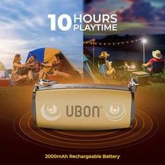 UBON Shahenshah SP-65G, 20 watt Portable Bluetooth Speaker, 10 Hours Long Playtime, RGB Lights, Multiple Connectivity Wireless Party Speaker (Gold)