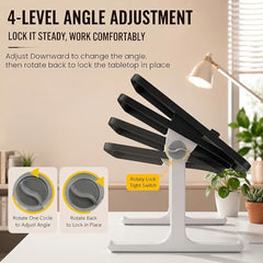 StarAndDaisy T9 Foldable Bed Table for Laptop & Study, 4-Level Adjustable Angled Tabletop, Large Desktop Surface with Anti-Slip Stopper, Tablet & Phone Slot, Storage Drawer, Stable Legs, PP & TPE