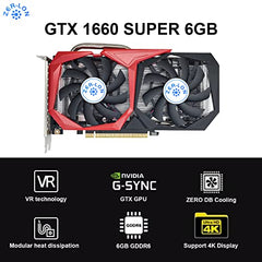 ZER-LON Gaming GeForce GTX 1660 Super Graphics Card, 6GB GDRR6 192Bit PCIE 3.0X16 and 1530 Mhz Gpu Clock, Dual Freeze Fans Video Card with HDMI/DP/DVI Ports Support 4K and 8K HD for Computer PC Gaming