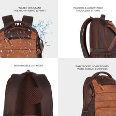 Gear Aspire 3 19"/35L Large Faux Leather Water Resistant Laptop Backpack | Casual Backpack | Daypack | Travel Backpack | College Bag For Men/Women (Brown - Brown)