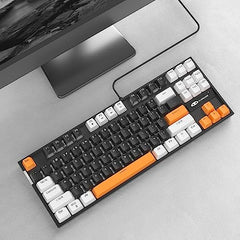 MageGee 75% Mechanical Gaming Keyboard with Brown Switch, LED White Backlit Keyboard, 87 Keys Compact TKL Wired Computer Keyboard for Windows Laptop PC Gamer - Retro Grey/White