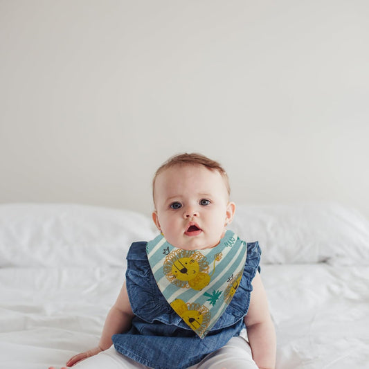 SYGA Baby Feeding Bibs Triangular Cotton Bibs Adjustable Closure for Infant Toddler 0-3 Years Baby - Pack Of 2 (Car Lion)