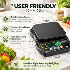 SKADIOO Kitchen Weighing Machine | 10 Kg Capacity | Digital Weighing Machine with Adapter | Weight Scale for Food | Kitchen Scale for Home, Shop & Commercial Use