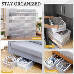 JD FRESH 2 Pcs Foldable Transparent Shoe Storage Organizer/Steel Frame Footwear Organiser/Stackable Shoe Organizer Box/Under Bed Storage Box for Home/Sneaker Shoe Rack with Handle & Zipper
