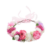 SYGA Medium Sized Rose Floral Crown Hair Wreath Leave Flower Tiara Headband with Adjustable Ribbon