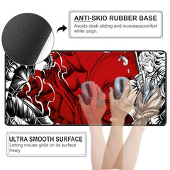 SMULY Gaming Mouse Pad, Large Desk Mat 58.5 x 28 cm, Extended Washable Mousepad, Desk Pad, 2mm Thick Non-Slip Rubber Base, Stitched Edges, Smooth Surface (Multicolour) β Red Hoodie Spider Design