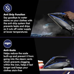 Havells Athena 3000 W Steam Iron with Smart i Sense Technology(No Fabric Burn), 2X Auto Shut Off, Vertical, Horizontal Ironing, Anti Drip, Self-Cleaning&Anti Scale Technology. (Black Blue), 3000 Watts