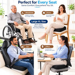 Grin Health Orthopedic Coccyx Seat Cushion | Memory Foam Ergonomic Seat for Tailbone Coccyx Support, Hip, Tailbone, Sciatica & Backpain Relief for Office Chair, Car Seat, Upto 100kg (Black)