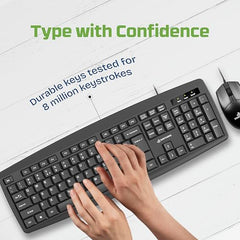 Earthonic WKM-100-E Wired Keyboard & Mouse Combo, USB Plug & Play Setup, Comfortable Design, Adjustable Keyboard Stand, 1.5 M Cable Length for Windows, Mac OS Computer