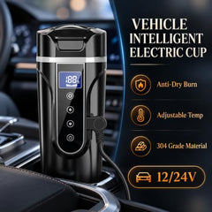 HASTHIP Car Electric Kettle 450ml 12/24V 150W 304 Stainless Steel | Water Heating, LCD Temperature Display, Leak-Proof Lid, Compact Vehicle Travel Use, Portable Design